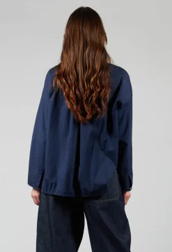 Elemente Clemente Shirts & Blouses^Half Button Through Shirt with Stand Collar in Dark Blue