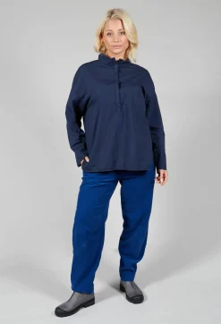 Elemente Clemente Shirts & Blouses^Half Button Through Shirt with Stand Collar in Dark Blue