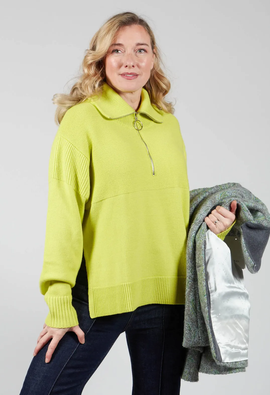 Beatrice B Jumpers^Half Zip Wool Jumper in Lime