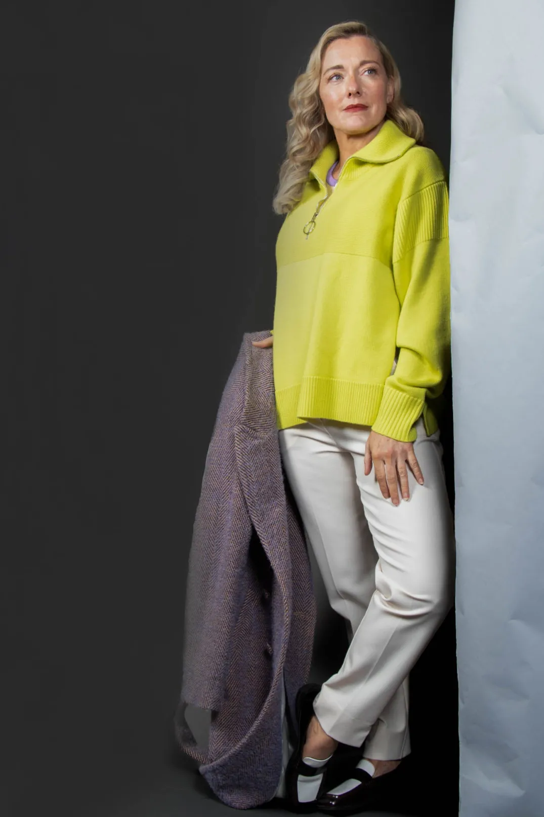 Beatrice B Jumpers^Half Zip Wool Jumper in Lime