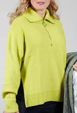 Beatrice B Jumpers^Half Zip Wool Jumper in Lime