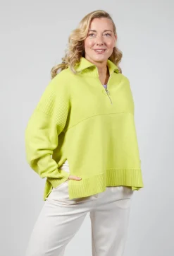 Beatrice B Jumpers^Half Zip Wool Jumper in Lime