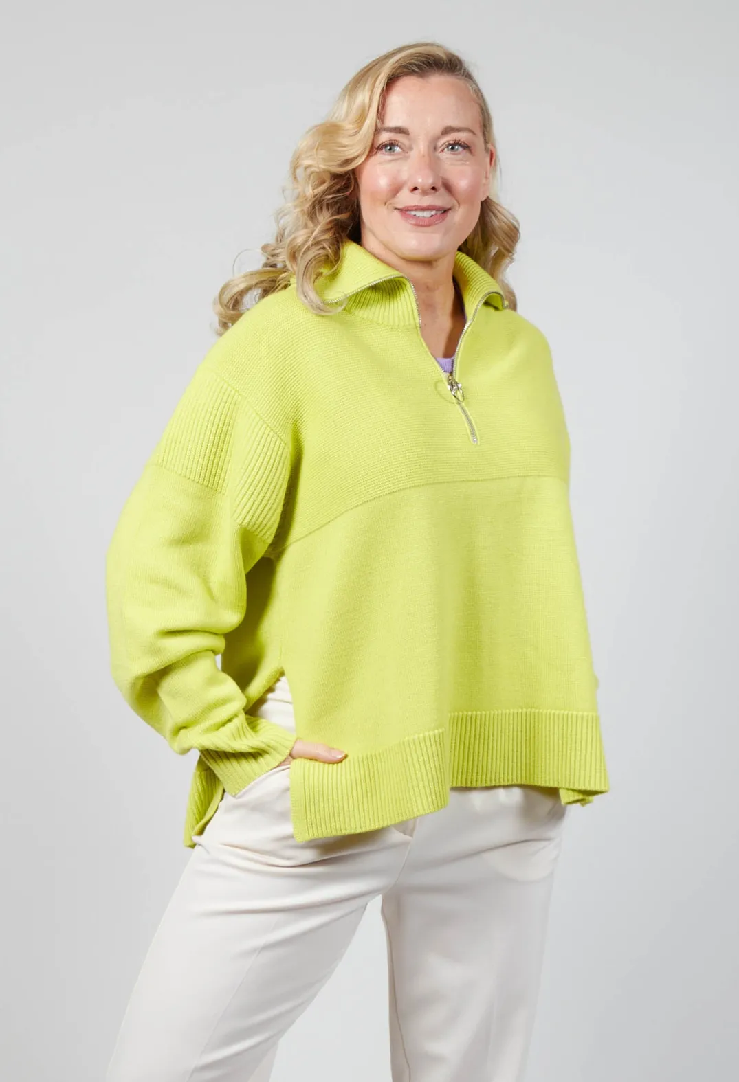 Beatrice B Jumpers^Half Zip Wool Jumper in Lime