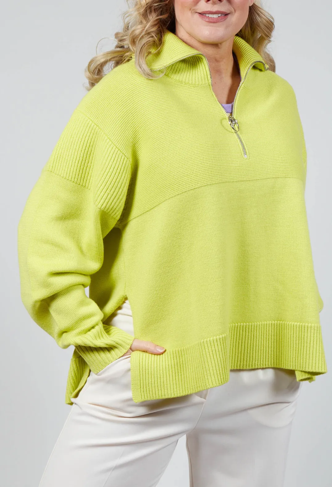 Beatrice B Jumpers^Half Zip Wool Jumper in Lime
