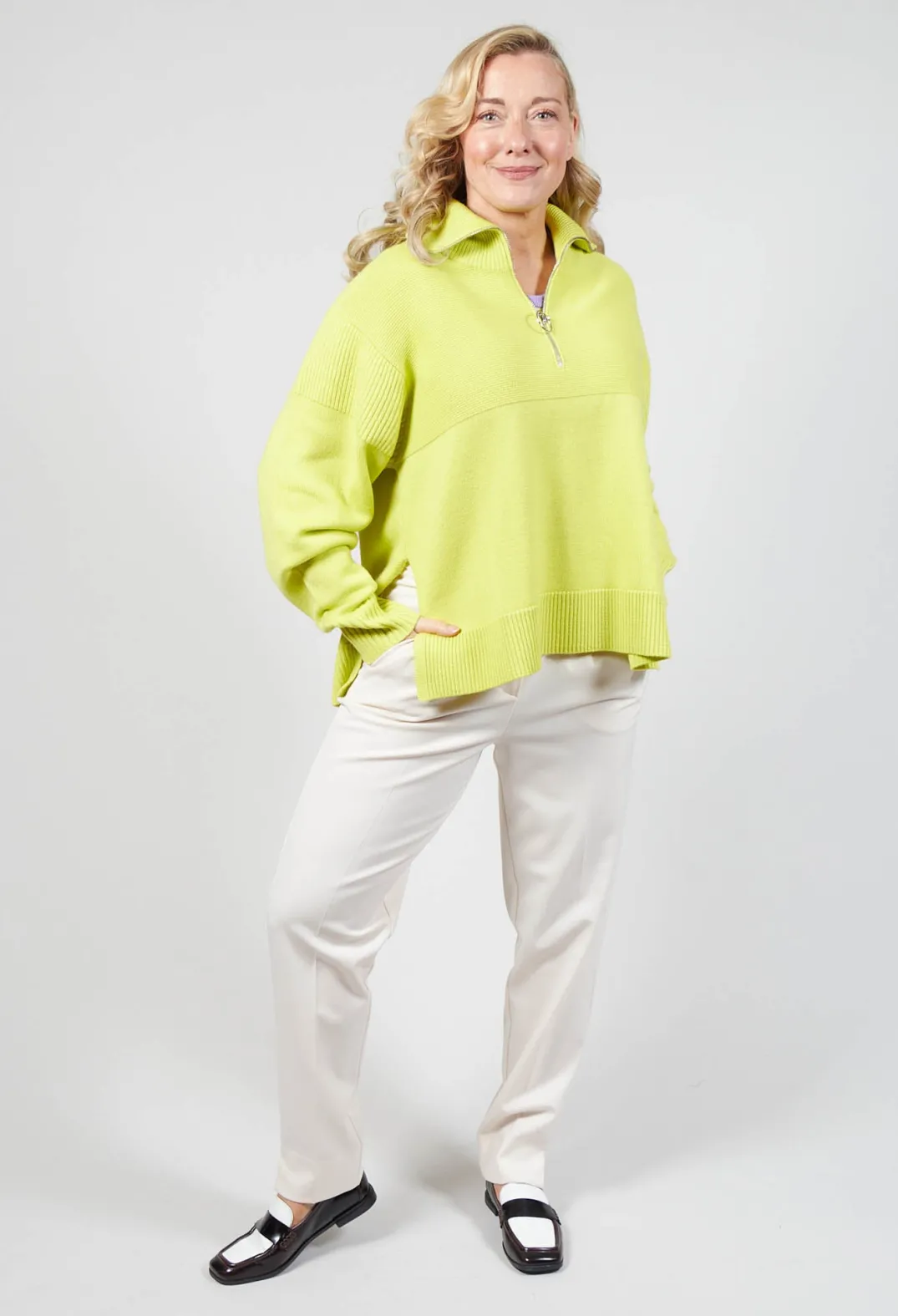 Beatrice B Jumpers^Half Zip Wool Jumper in Lime