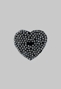 Pluslavie Brooches^Heart Shape Beaded Accessory Patch in Silver