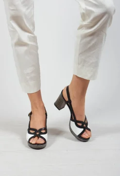 Chie Mihara Heels^Heeled Sandal with Contrasting Detail in Black and White
