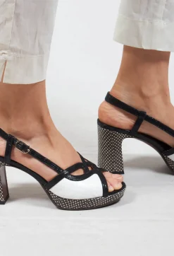 Chie Mihara Heels^Heeled Sandal with Contrasting Detail in Black and White