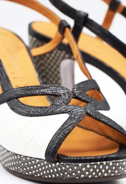 Chie Mihara Heels^Heeled Sandal with Contrasting Detail in Black and White