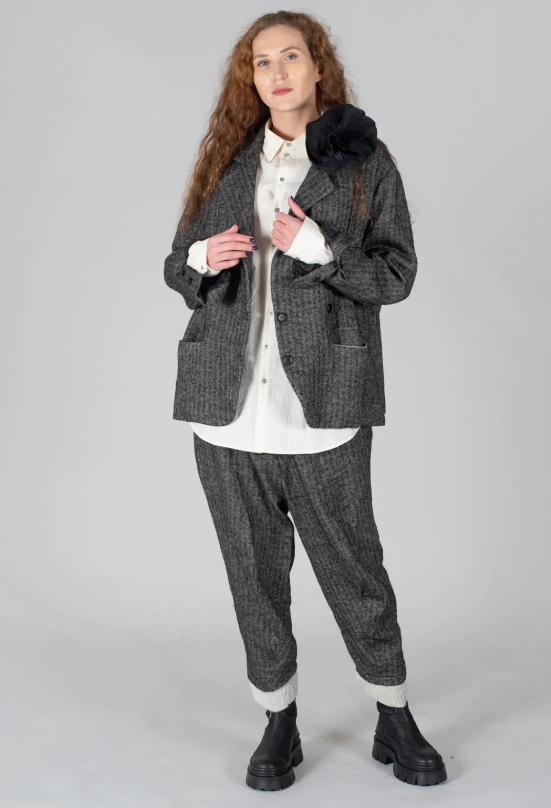 Marc Point Jackets^Herringbone Blazer with Front Split in Grey