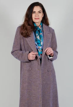 Beatrice B Coats^Herringbone Long Coat in Viola Purple