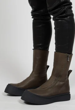Lofina Boots^High Ankle Boots with Curved Zip in Gasoline Sottobosco
