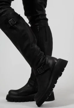 Lofina Boots^High Boots with Chunky Cleated Sole in Gasoline Nero