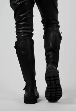 Lofina Boots^High Boots with Chunky Cleated Sole in Gasoline Nero