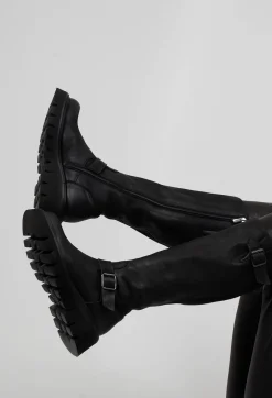 Lofina Boots^High Boots with Chunky Cleated Sole in Gasoline Nero