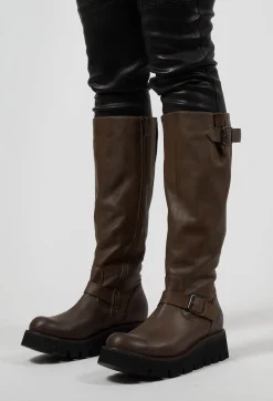 Lofina Boots^High Boots with Chunky Cleated Sole in Gasoline Sottobosco