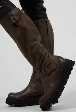 Lofina Boots^High Boots with Chunky Cleated Sole in Gasoline Sottobosco