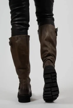 Lofina Boots^High Boots with Chunky Cleated Sole in Gasoline Sottobosco