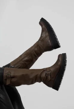 Lofina Boots^High Boots with Chunky Cleated Sole in Gasoline Sottobosco