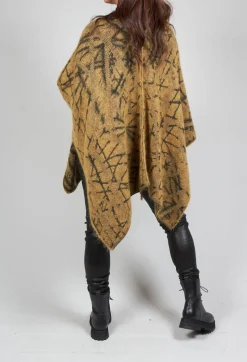 Sarah Pacini Jackets^High Button Neck Poncho with Black Pattern Detail in Mustard