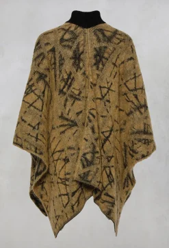 Sarah Pacini Jackets^High Button Neck Poncho with Black Pattern Detail in Mustard