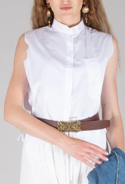 Isabel Benenato Shirts & Blouses^High Collar Sleeveless Shirt in White