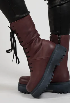 Lofina Boots^High Lace Up Boots in Gasoline Melanzana