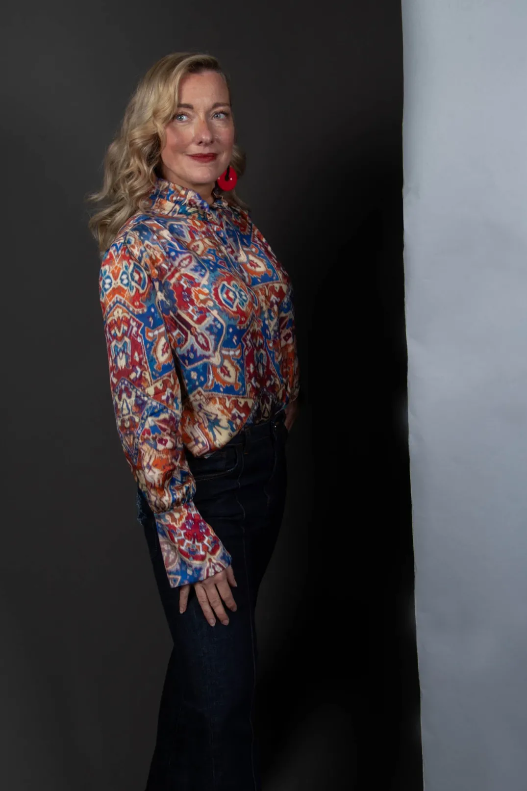 Sfizio Shirts & Blouses^High Neck Blouse with Ruffle in Azarro Print