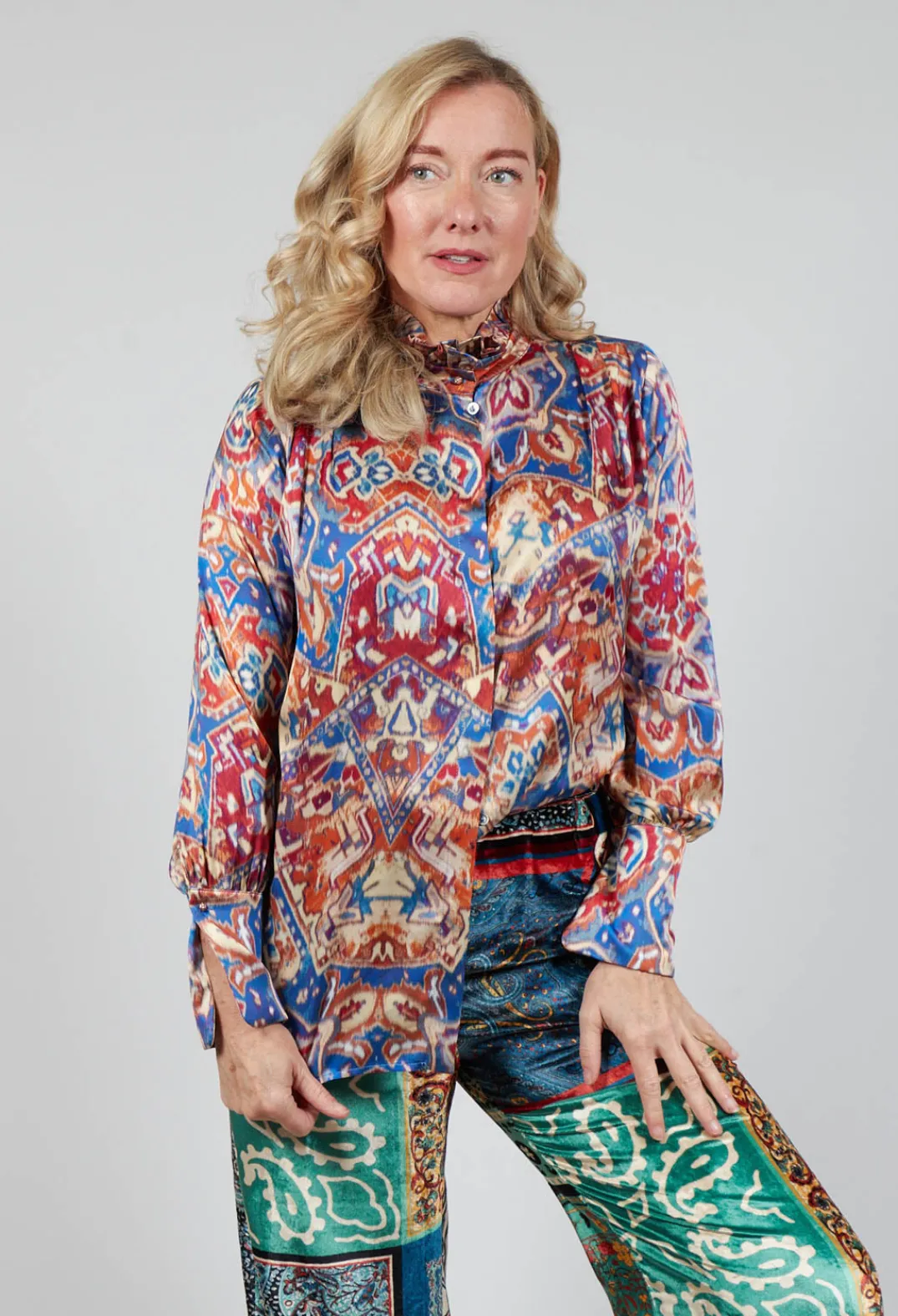 Sfizio Shirts & Blouses^High Neck Blouse with Ruffle in Azarro Print
