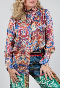 Sfizio Shirts & Blouses^High Neck Blouse with Ruffle in Azarro Print