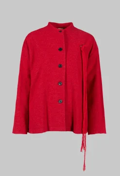 SOH Jackets^High Neck Jacket with Contrast Lining in Dark Red