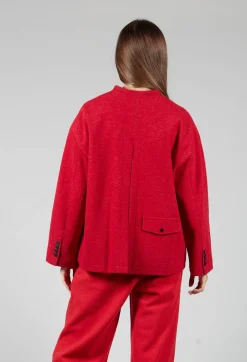 SOH Jackets^High Neck Jacket with Contrast Lining in Dark Red