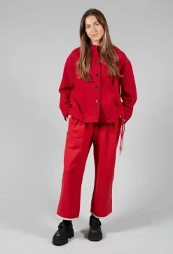 SOH Jackets^High Neck Jacket with Contrast Lining in Dark Red