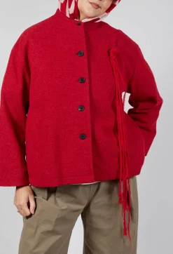SOH Jackets^High Neck Jacket with Contrast Lining in Dark Red