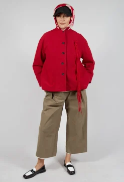 SOH Jackets^High Neck Jacket with Contrast Lining in Dark Red