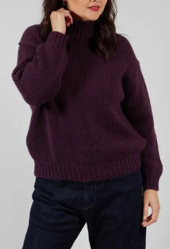 M J Watson Jumpers^High Neck Jumper in Aubergine