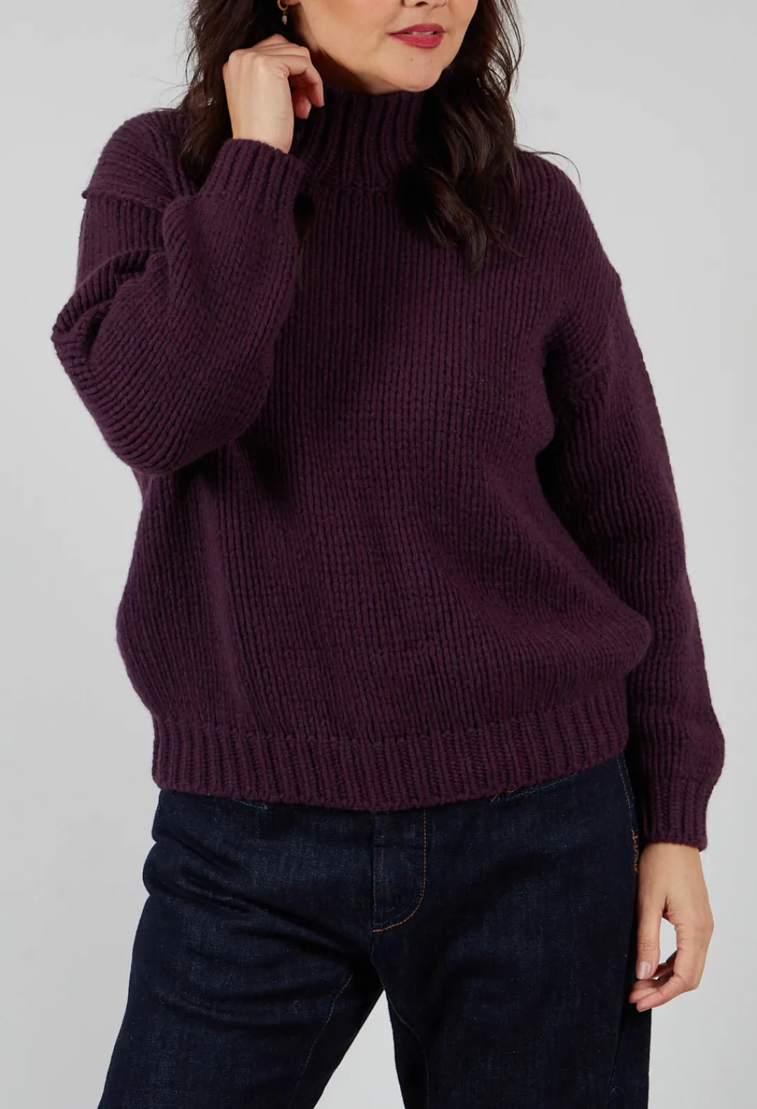 M J Watson Jumpers^High Neck Jumper in Aubergine