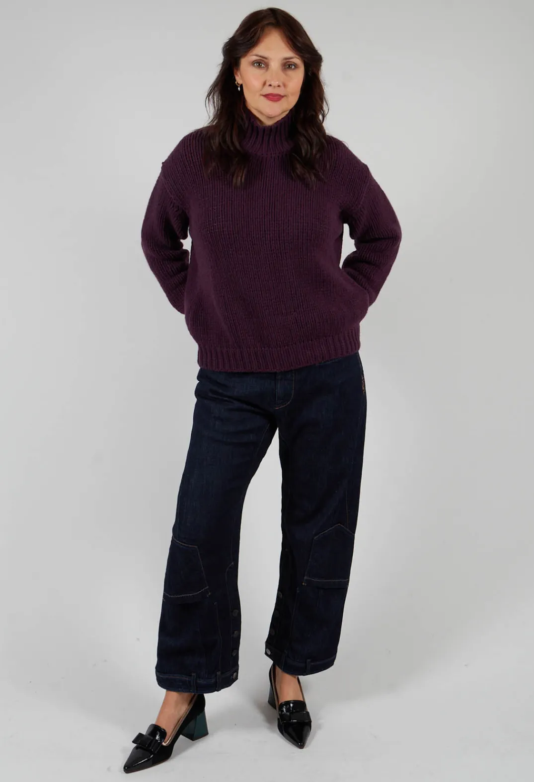 M J Watson Jumpers^High Neck Jumper in Aubergine