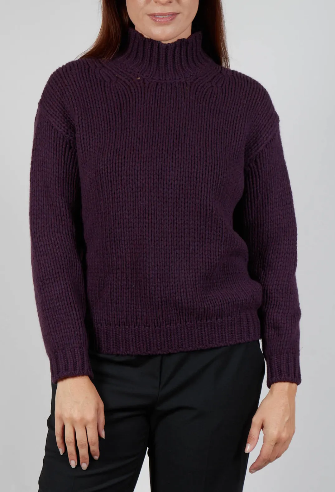 M J Watson Jumpers^High Neck Jumper in Aubergine