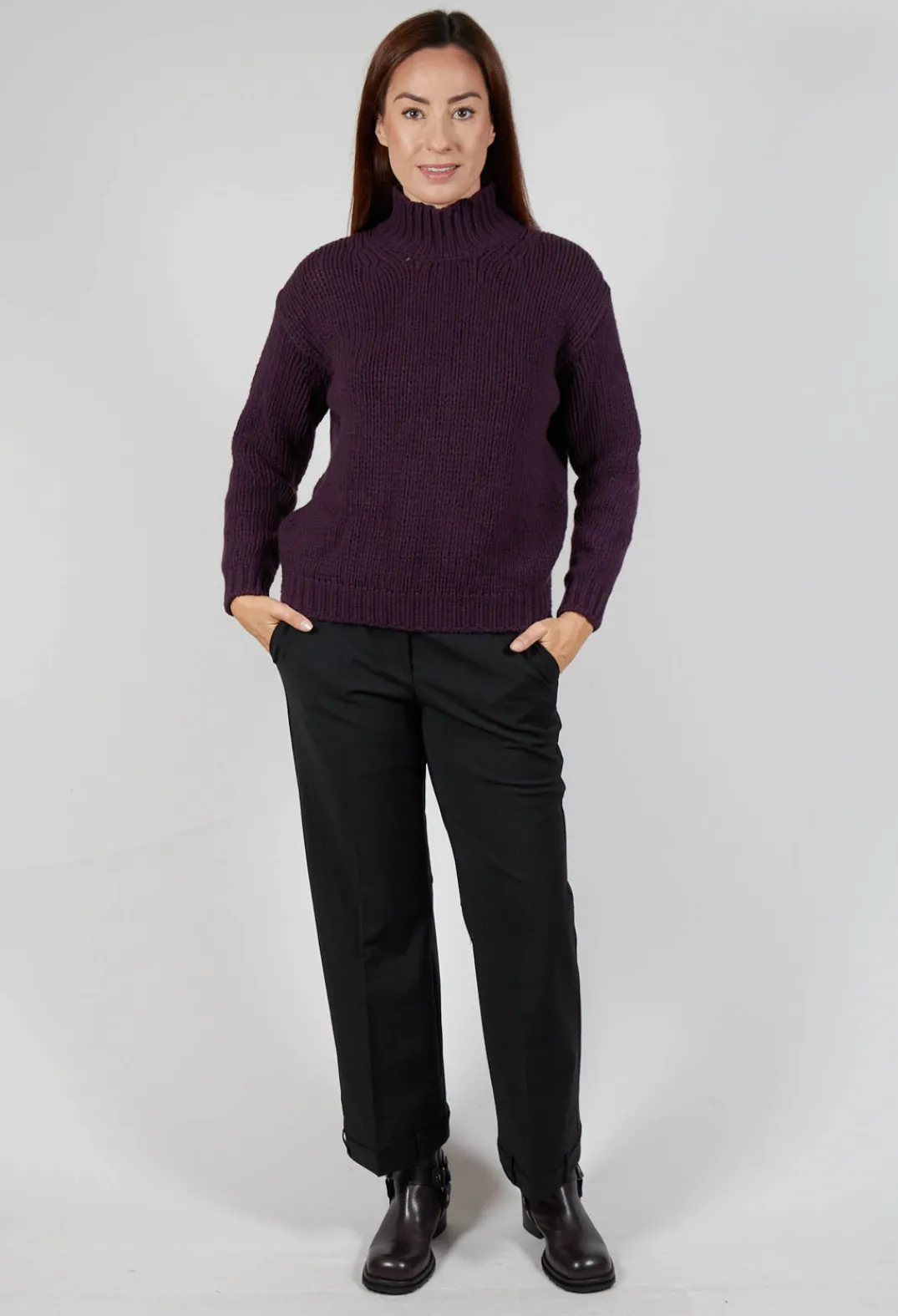 M J Watson Jumpers^High Neck Jumper in Aubergine