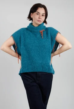 Be Your Essence Tops^High Neck Knitted Vest in Teal