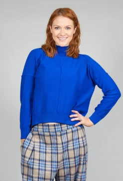 Nijii Jumpers^High Neck Sweater with Seam Detail in Royal Blue