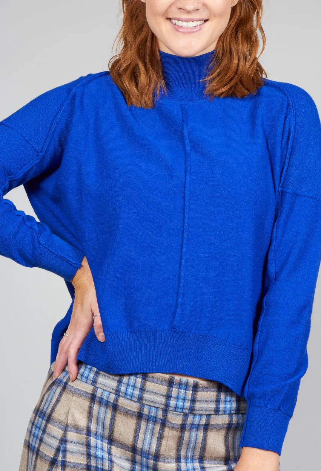 Nijii Jumpers^High Neck Sweater with Seam Detail in Royal Blue