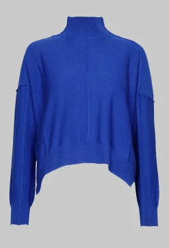Nijii Jumpers^High Neck Sweater with Seam Detail in Royal Blue