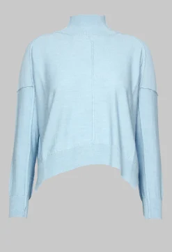 Nijii Jumpers^High Neck Sweater with Seam Detail in Light Blue