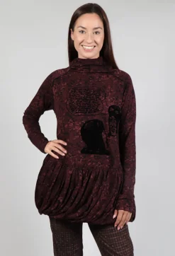 Rundholz Black Label Tops^High Neck Top with Bubble Hem in Wood Flock Print