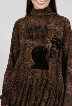 Rundholz Black Label Tops^High Neck Top with Bubble Hem in Bronze Flock Print