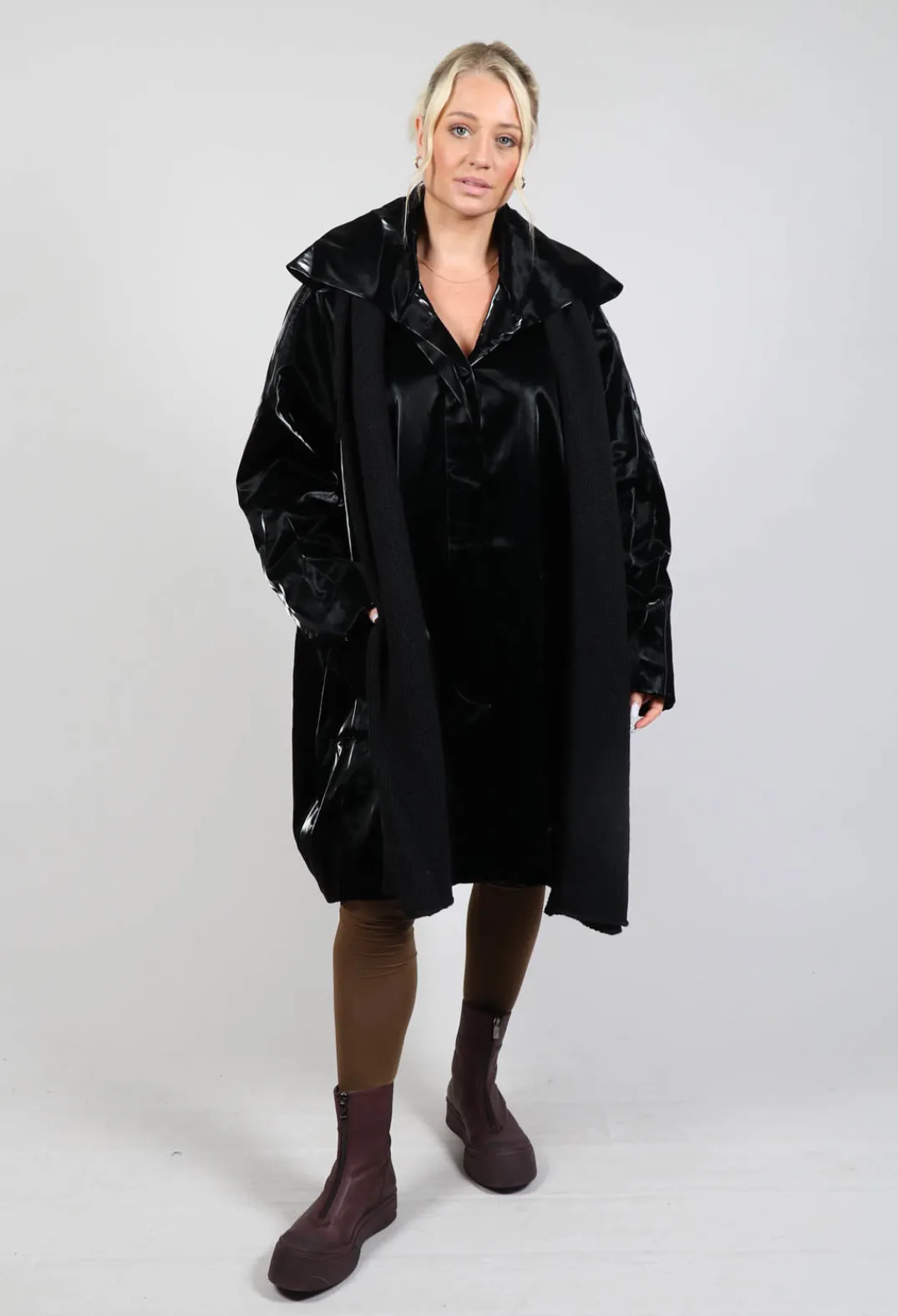 Rundholz Black Label Coats^High Shine Coat with Scarf in Black