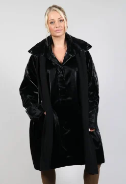 Rundholz Black Label Coats^High Shine Coat with Scarf in Black