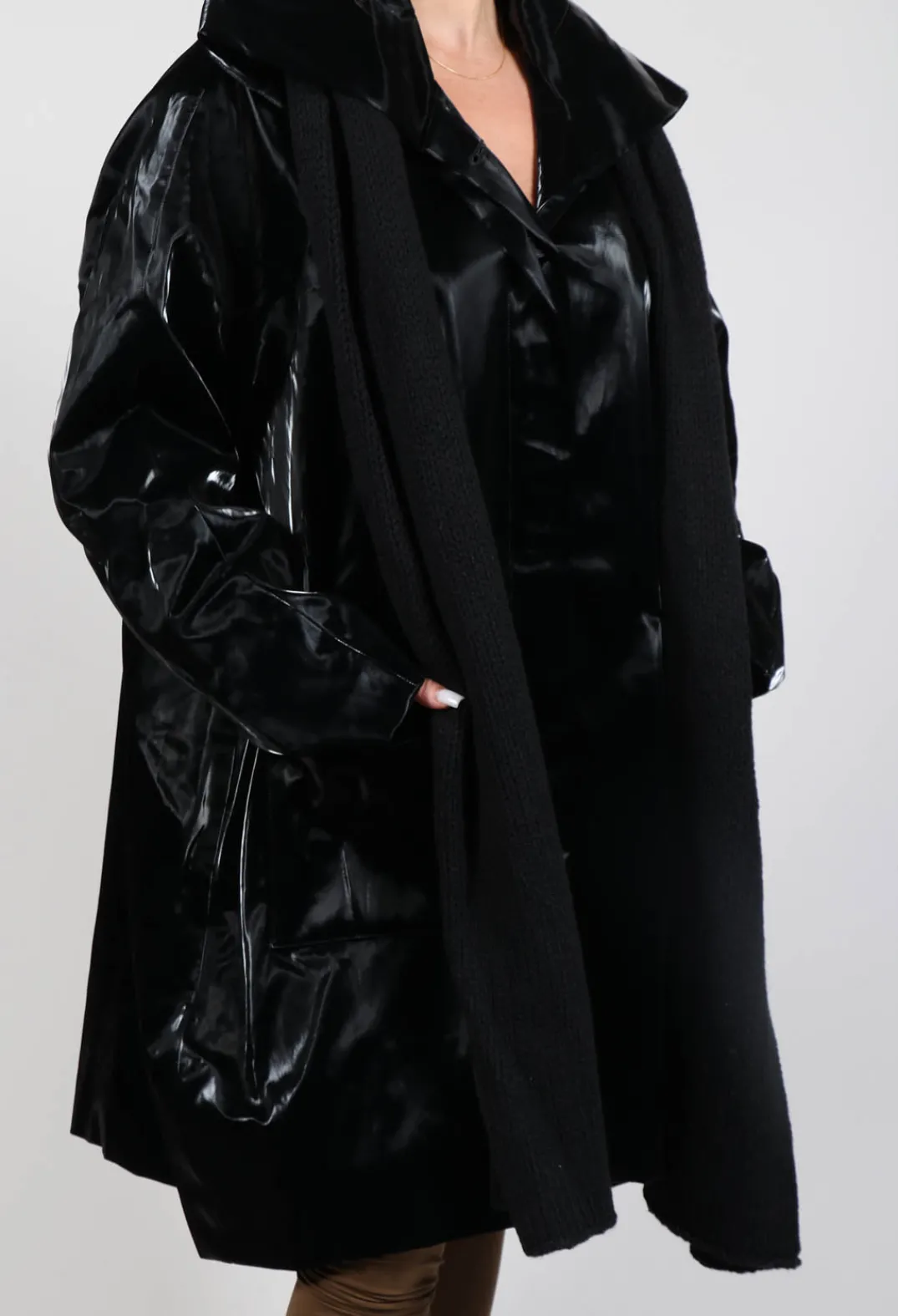 Rundholz Black Label Coats^High Shine Coat with Scarf in Black